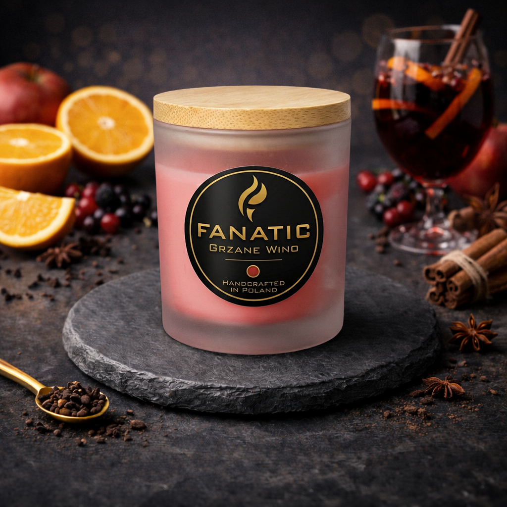 Grzane Wino — premium świeca zapachowa Pomarańcza, Świeże Jabłko, Owoce Leśne, Cynamon, Goździk, Wanilia, Tonka